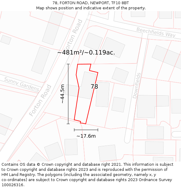 78, FORTON ROAD, NEWPORT, TF10 8BT: Plot and title map
