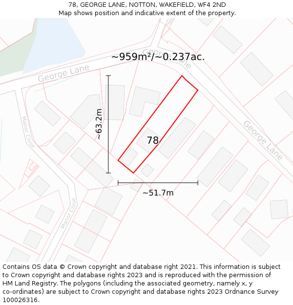 78, GEORGE LANE, NOTTON, WAKEFIELD, WF4 2ND: Plot and title map