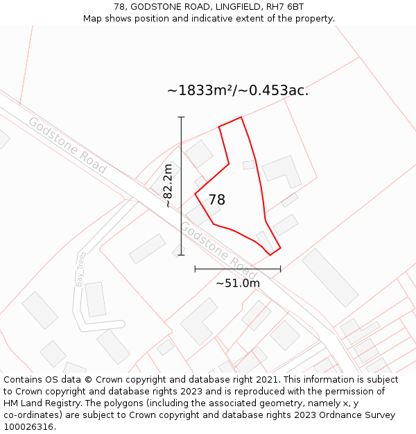 78, GODSTONE ROAD, LINGFIELD, RH7 6BT: Plot and title map