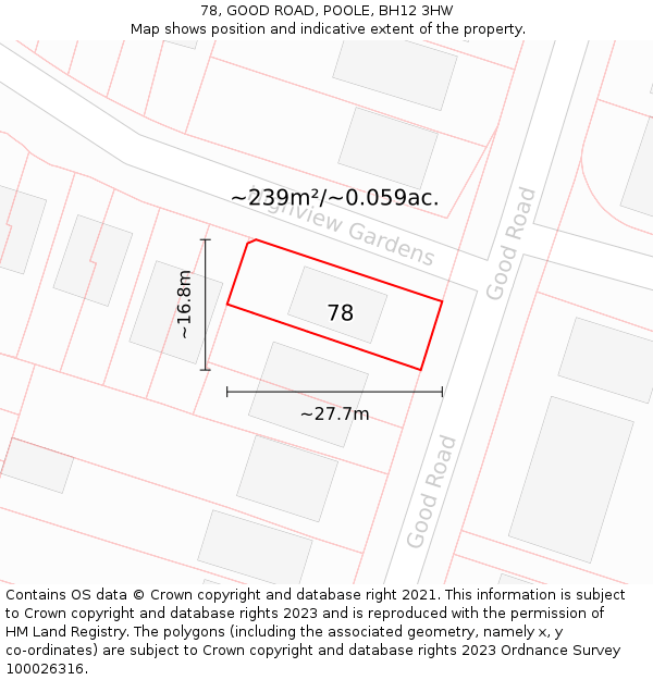 78, GOOD ROAD, POOLE, BH12 3HW: Plot and title map