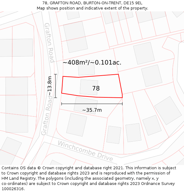 78, GRAFTON ROAD, BURTON-ON-TRENT, DE15 9EL: Plot and title map