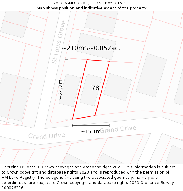 78, GRAND DRIVE, HERNE BAY, CT6 8LL: Plot and title map