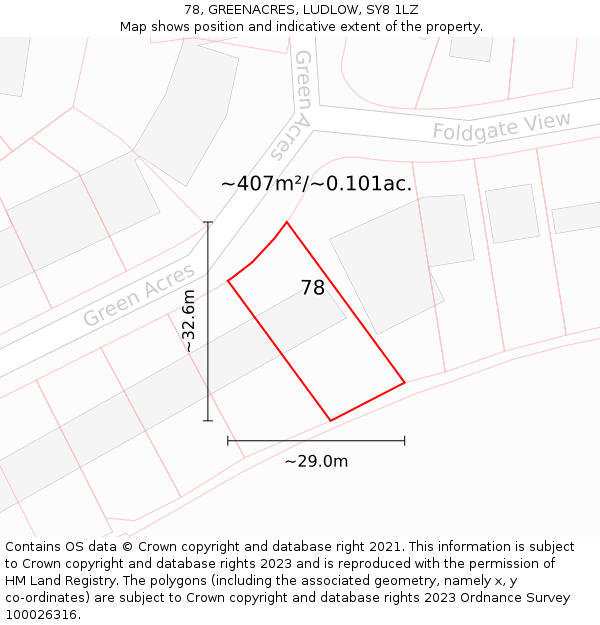 78, GREENACRES, LUDLOW, SY8 1LZ: Plot and title map