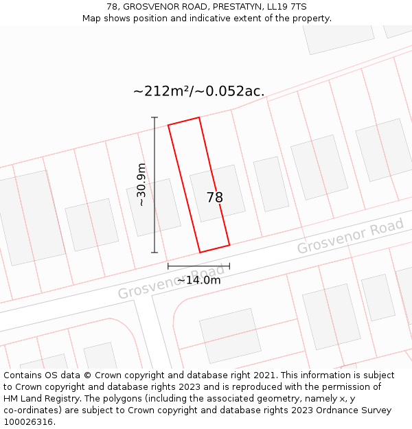 78, GROSVENOR ROAD, PRESTATYN, LL19 7TS: Plot and title map