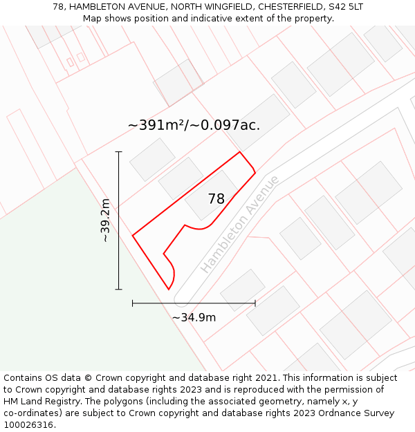 78, HAMBLETON AVENUE, NORTH WINGFIELD, CHESTERFIELD, S42 5LT: Plot and title map