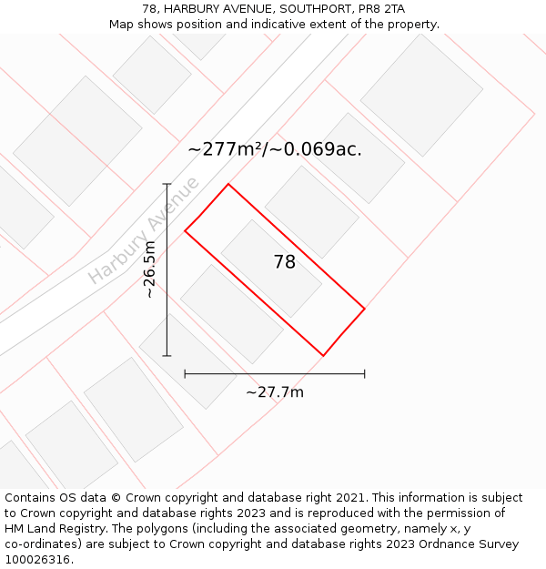 78, HARBURY AVENUE, SOUTHPORT, PR8 2TA: Plot and title map