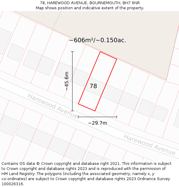 78, HAREWOOD AVENUE, BOURNEMOUTH, BH7 6NR: Plot and title map