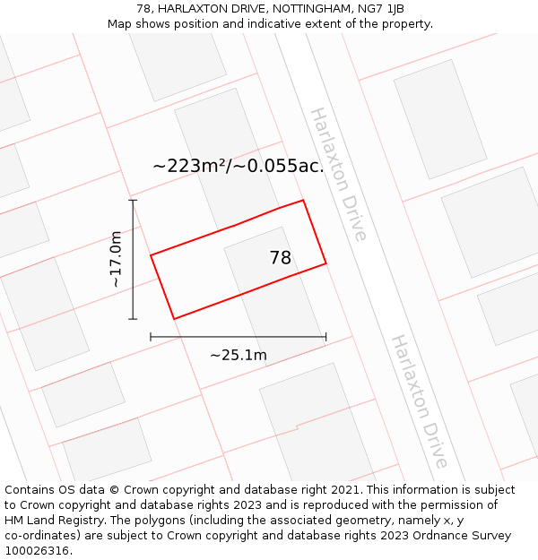 78, HARLAXTON DRIVE, NOTTINGHAM, NG7 1JB: Plot and title map