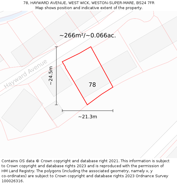 78, HAYWARD AVENUE, WEST WICK, WESTON-SUPER-MARE, BS24 7FR: Plot and title map