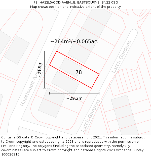 78, HAZELWOOD AVENUE, EASTBOURNE, BN22 0SQ: Plot and title map