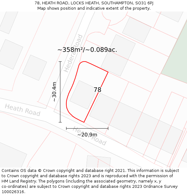 78, HEATH ROAD, LOCKS HEATH, SOUTHAMPTON, SO31 6PJ: Plot and title map