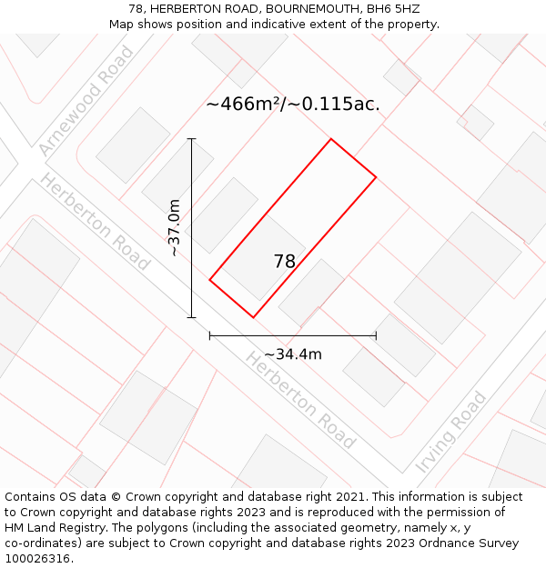 78, HERBERTON ROAD, BOURNEMOUTH, BH6 5HZ: Plot and title map