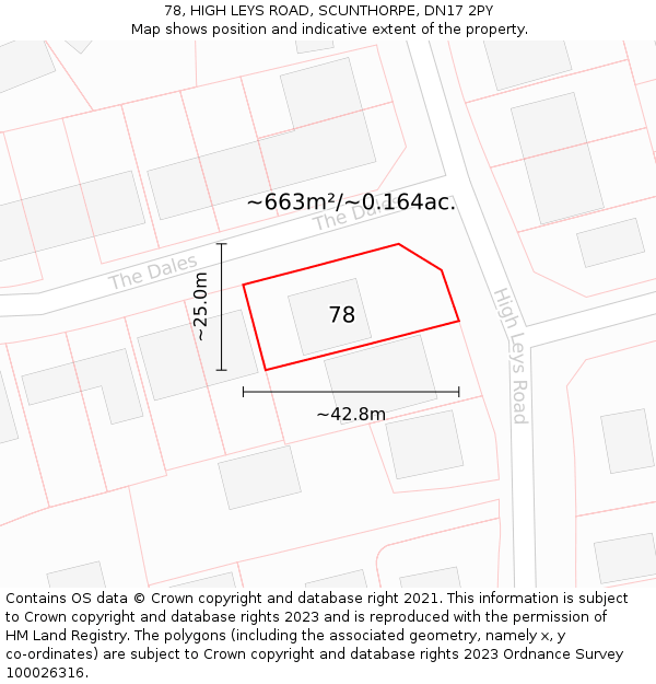 78, HIGH LEYS ROAD, SCUNTHORPE, DN17 2PY: Plot and title map