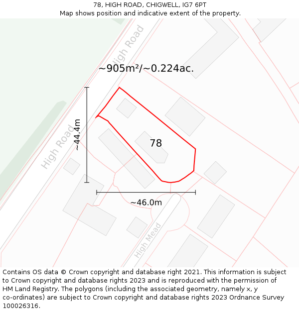 78, HIGH ROAD, CHIGWELL, IG7 6PT: Plot and title map