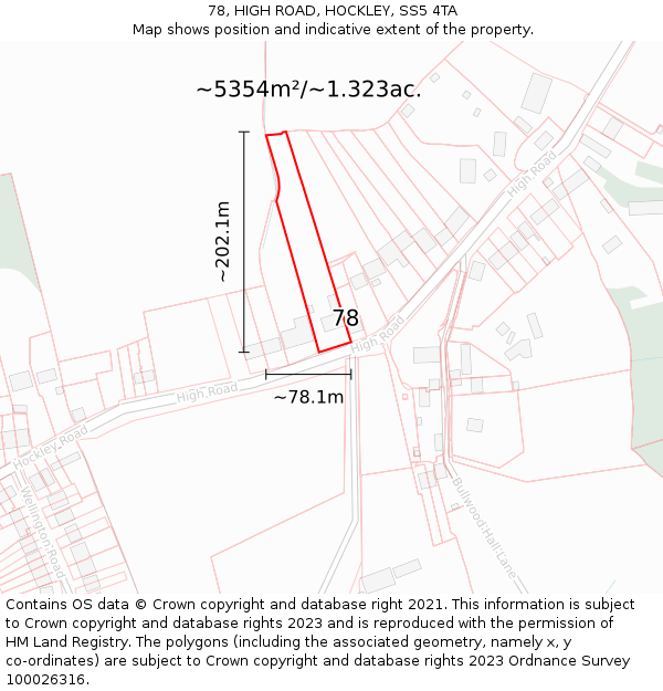 78, HIGH ROAD, HOCKLEY, SS5 4TA: Plot and title map