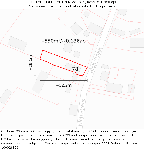 78, HIGH STREET, GUILDEN MORDEN, ROYSTON, SG8 0JS: Plot and title map