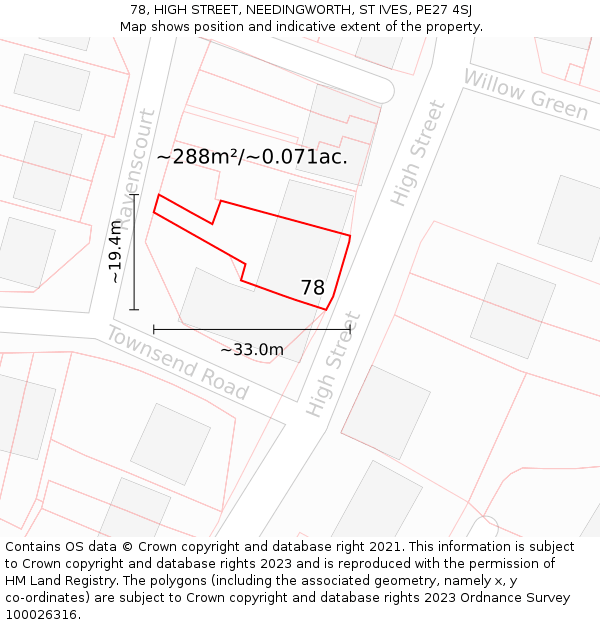 78, HIGH STREET, NEEDINGWORTH, ST IVES, PE27 4SJ: Plot and title map