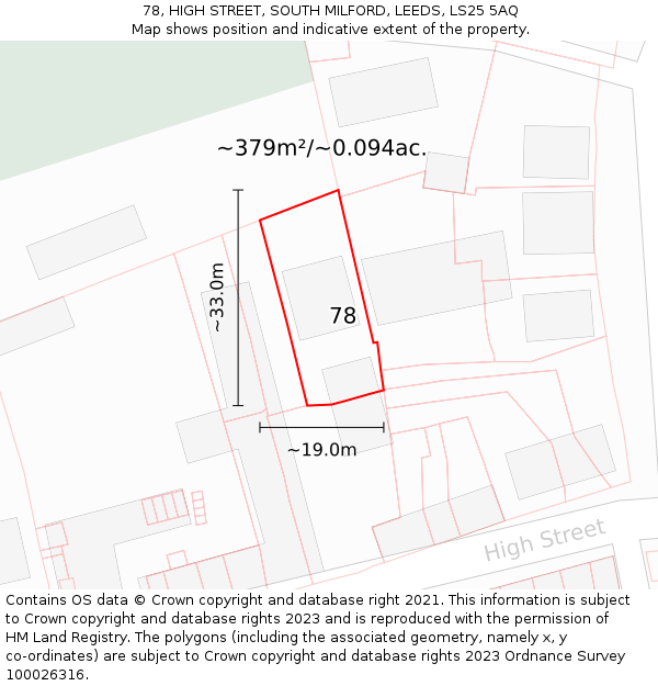 78, HIGH STREET, SOUTH MILFORD, LEEDS, LS25 5AQ: Plot and title map