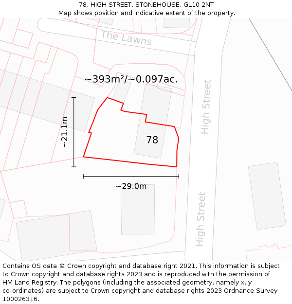 78, HIGH STREET, STONEHOUSE, GL10 2NT: Plot and title map