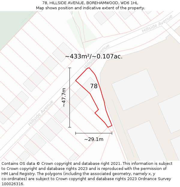 78, HILLSIDE AVENUE, BOREHAMWOOD, WD6 1HL: Plot and title map