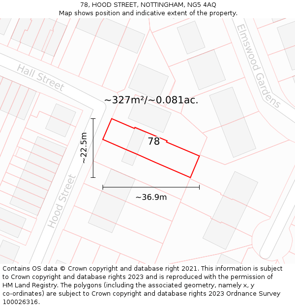 78, HOOD STREET, NOTTINGHAM, NG5 4AQ: Plot and title map