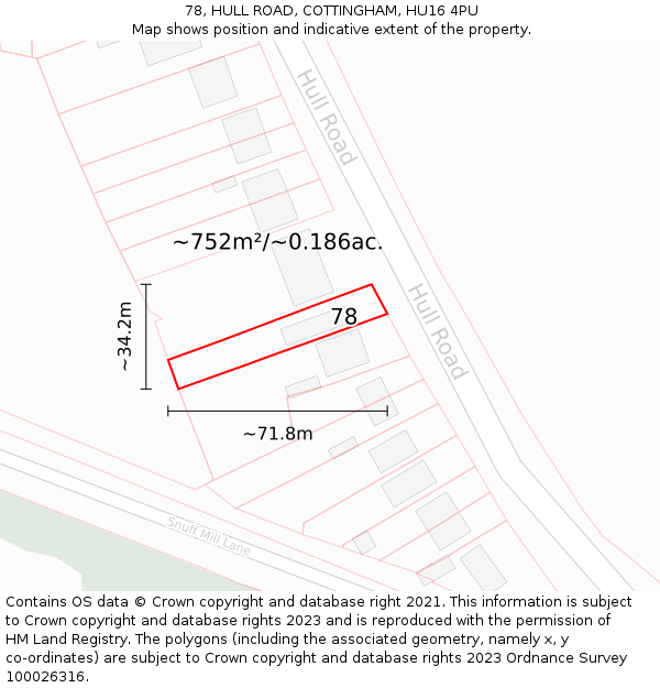 78, HULL ROAD, COTTINGHAM, HU16 4PU: Plot and title map