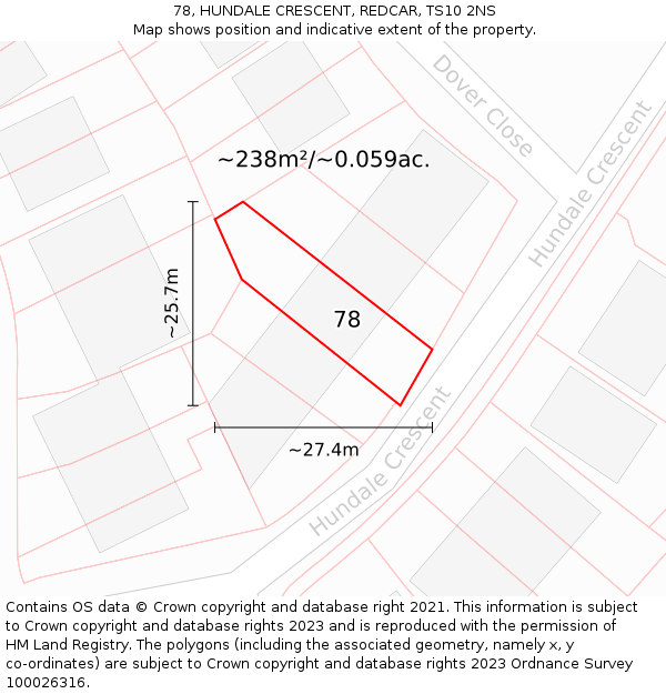 78, HUNDALE CRESCENT, REDCAR, TS10 2NS: Plot and title map