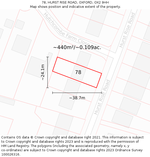 78, HURST RISE ROAD, OXFORD, OX2 9HH: Plot and title map