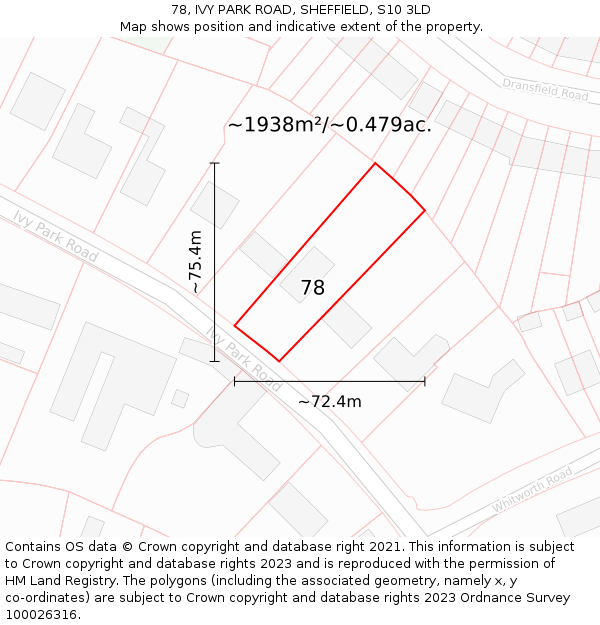 78, IVY PARK ROAD, SHEFFIELD, S10 3LD: Plot and title map