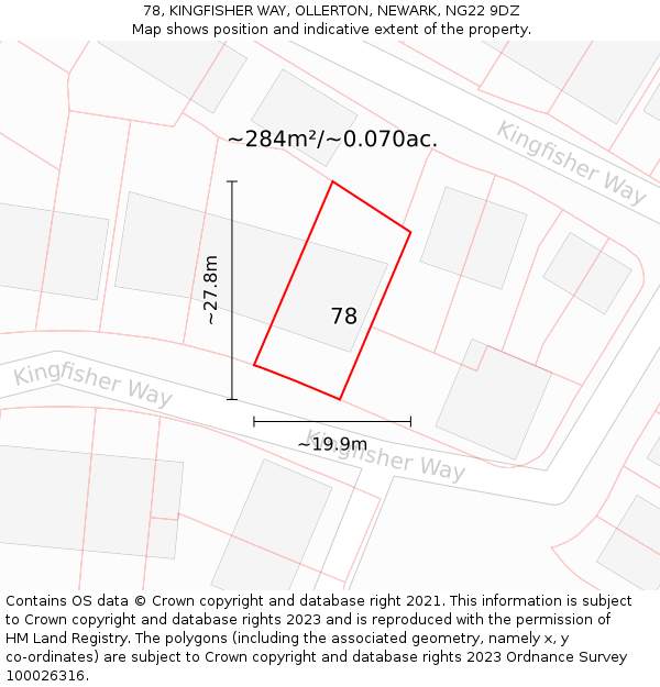 78, KINGFISHER WAY, OLLERTON, NEWARK, NG22 9DZ: Plot and title map