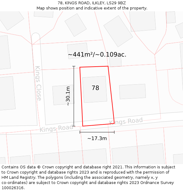 78, KINGS ROAD, ILKLEY, LS29 9BZ: Plot and title map