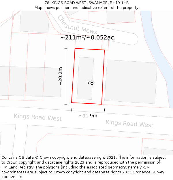 78, KINGS ROAD WEST, SWANAGE, BH19 1HR: Plot and title map