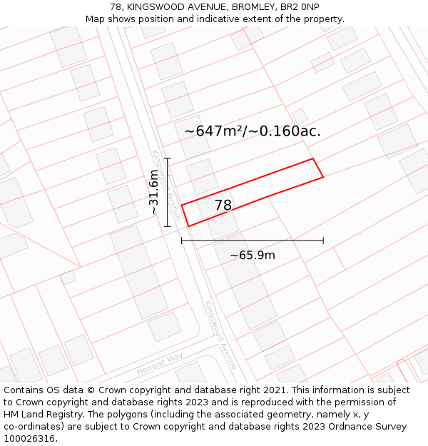 78, KINGSWOOD AVENUE, BROMLEY, BR2 0NP: Plot and title map
