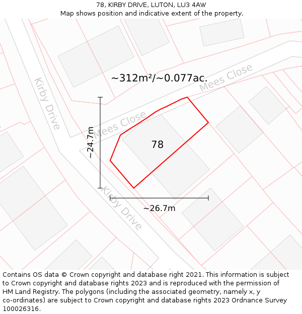 78, KIRBY DRIVE, LUTON, LU3 4AW: Plot and title map