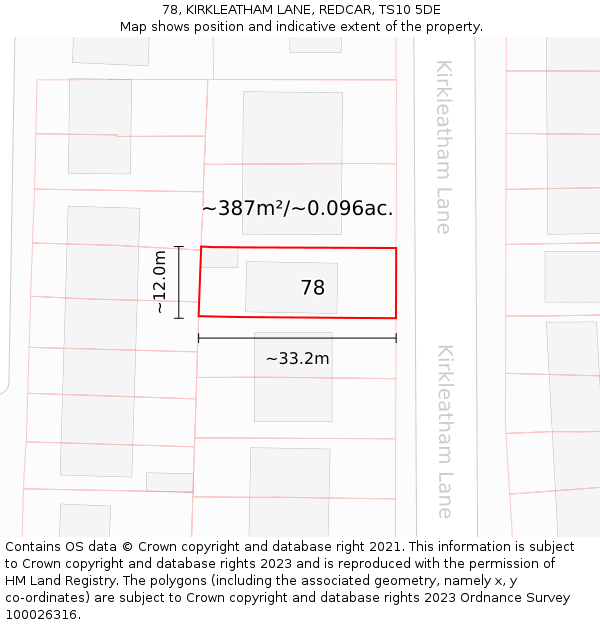 78, KIRKLEATHAM LANE, REDCAR, TS10 5DE: Plot and title map