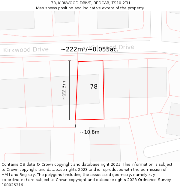 78, KIRKWOOD DRIVE, REDCAR, TS10 2TH: Plot and title map