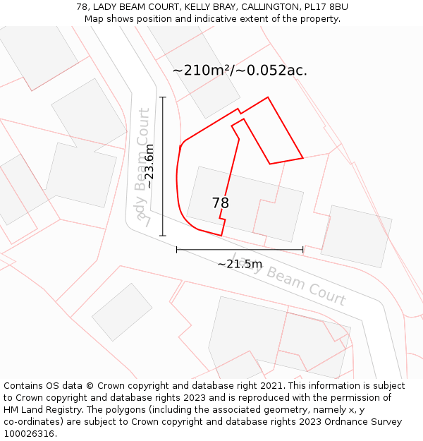 78, LADY BEAM COURT, KELLY BRAY, CALLINGTON, PL17 8BU: Plot and title map