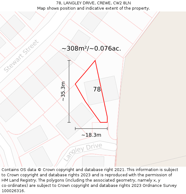 78, LANGLEY DRIVE, CREWE, CW2 8LN: Plot and title map