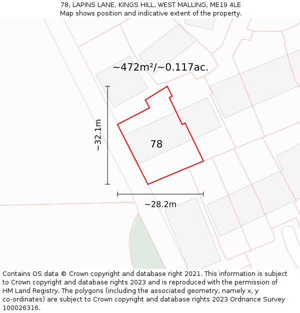 78, LAPINS LANE, KINGS HILL, WEST MALLING, ME19 4LE: Plot and title map