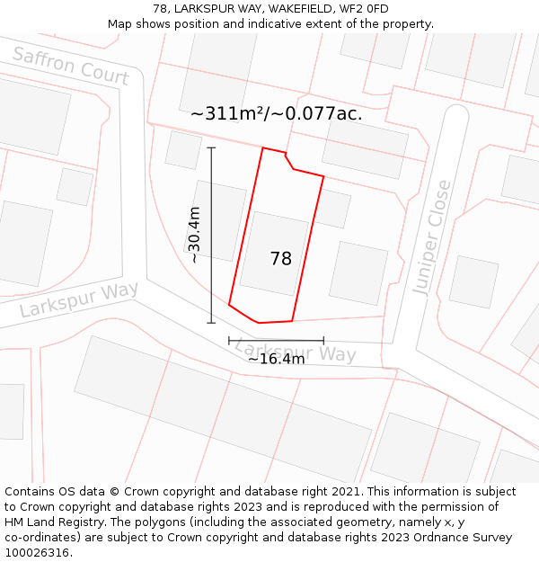 78, LARKSPUR WAY, WAKEFIELD, WF2 0FD: Plot and title map