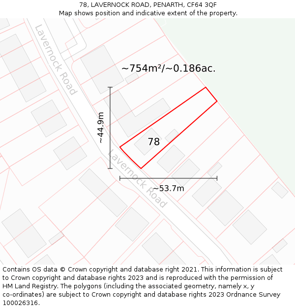 78, LAVERNOCK ROAD, PENARTH, CF64 3QF: Plot and title map