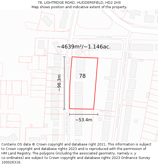 78, LIGHTRIDGE ROAD, HUDDERSFIELD, HD2 2HS: Plot and title map