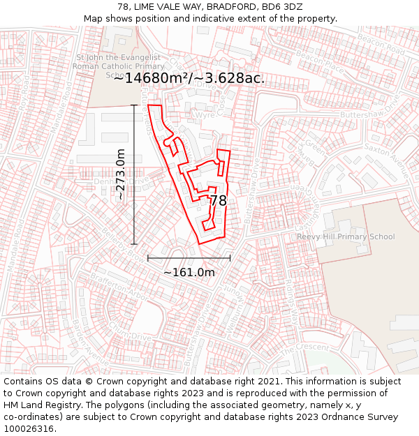 78, LIME VALE WAY, BRADFORD, BD6 3DZ: Plot and title map