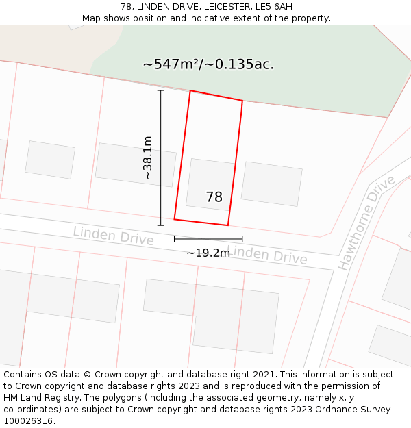 78, LINDEN DRIVE, LEICESTER, LE5 6AH: Plot and title map