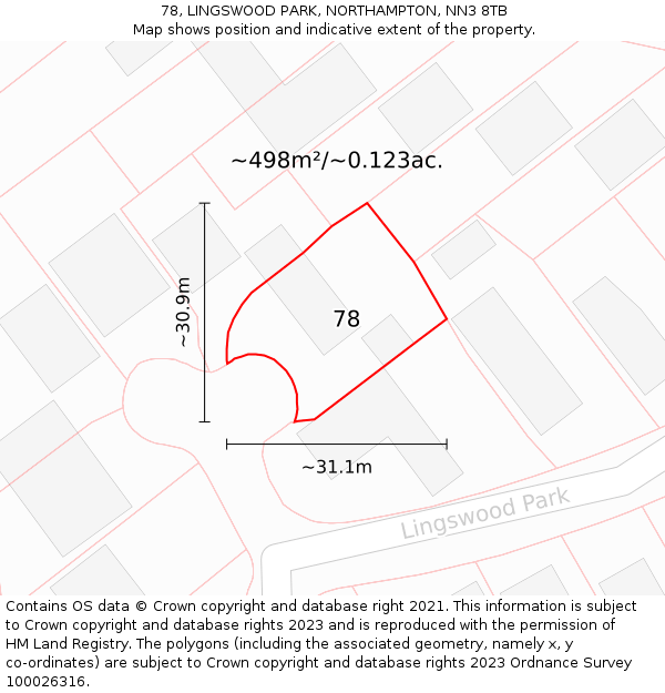 78, LINGSWOOD PARK, NORTHAMPTON, NN3 8TB: Plot and title map