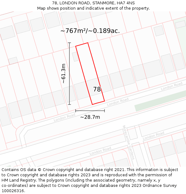 78, LONDON ROAD, STANMORE, HA7 4NS: Plot and title map