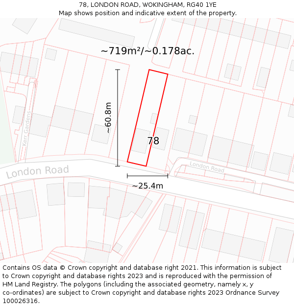 78, LONDON ROAD, WOKINGHAM, RG40 1YE: Plot and title map