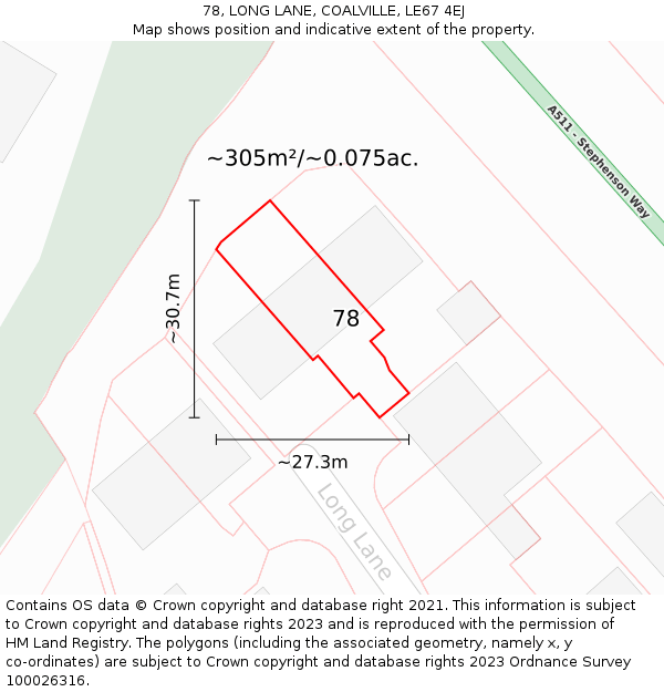 78, LONG LANE, COALVILLE, LE67 4EJ: Plot and title map