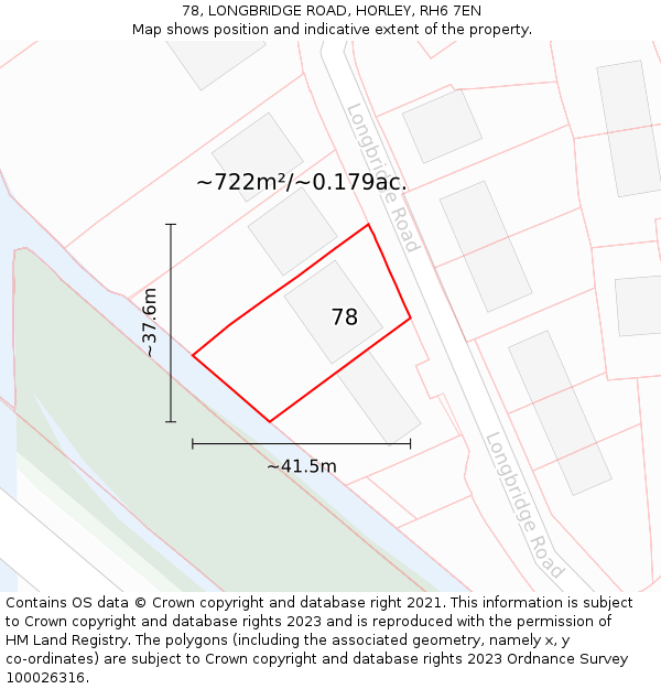 78, LONGBRIDGE ROAD, HORLEY, RH6 7EN: Plot and title map