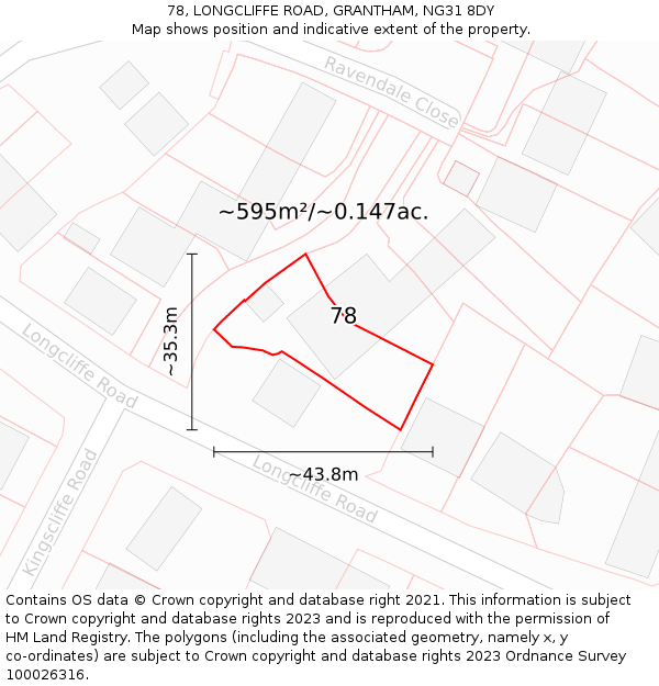 78, LONGCLIFFE ROAD, GRANTHAM, NG31 8DY: Plot and title map